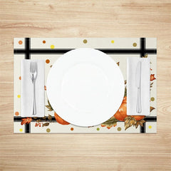 Lofaris Autumn Pumpkin on Black and White Cross Stripe Set of 4 Placemats for Modern Farmhouse Fall Decor