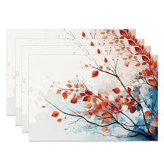 Lofaris Autumn Red and Orange Leaves Pattern Set of 4 Placemats for Fall Harvest Thanksgiving Dining Decor