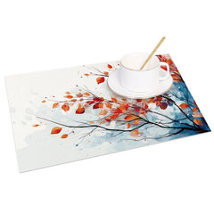 Lofaris Autumn Red and Orange Leaves Pattern Set of 4 Placemats for Fall Harvest Thanksgiving Dining Decor