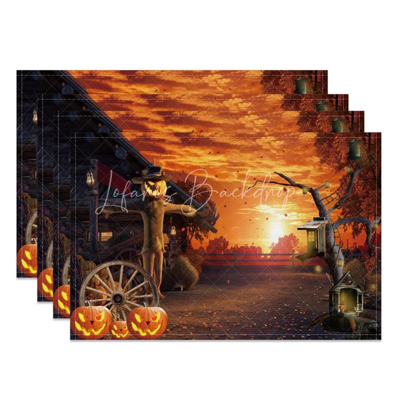Lofaris Autumn Scarecrow and Fallen Leaves Set of 4 Placemats for Fall Harvest Thanksgiving Farmhouse Decor