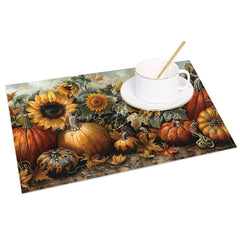 Lofaris Autumn Sunflower and Pumpkin Pattern Set of 4 Placemats for Fall Harvest Thanksgiving Dining Decor