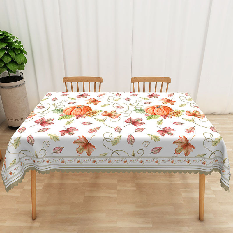 Lofaris Autumn Tablecloth with Red Maple Leaves and Pumpkins for Fall Harvest Thanksgiving Dining Table Decor