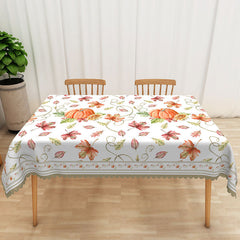 Lofaris Autumn Tablecloth with Red Maple Leaves and Pumpkins for Fall Harvest Thanksgiving Dining Table Decor