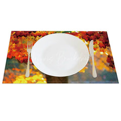 Lofaris Autumn Tree and Red Maple Leaf Pattern Set of 4 Placemats for Fall Harvest Thanksgiving Decor