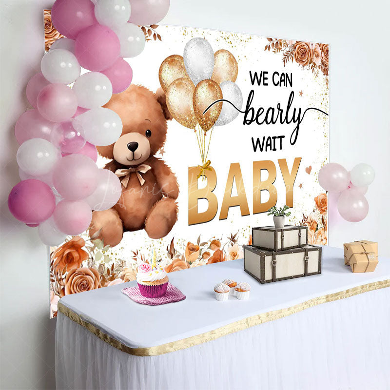 Lofaris Autumn Vibe Bearly Wait Teddy Baby Shower Backdrop