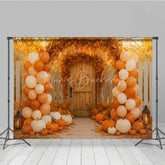 Lofaris Autumn Wedding Gate Photography Backdrop Fall Leaves Arch and Balloon Columns Rustic Pumpkin Path Photo Booth