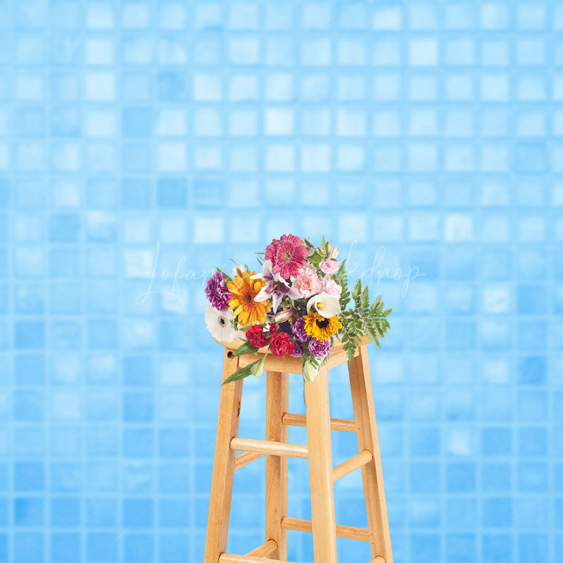 Lofaris Baby Blue Modern Square Pattern Summer Vibe Backdrop