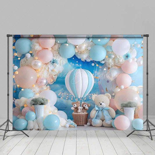 Lofaris Baby Blue Teddy Bear Hotair Balloon Photo Backdrop