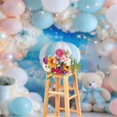Lofaris Baby Blue Teddy Bear Hotair Balloon Photo Backdrop