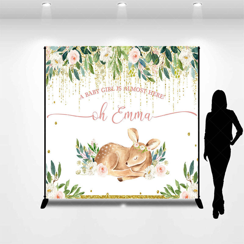 Lofaris Baby Girl Is Almost Here Deer Custom Name Backdrop