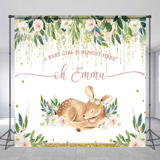 Lofaris Baby Girl Is Almost Here Deer Custom Name Backdrop