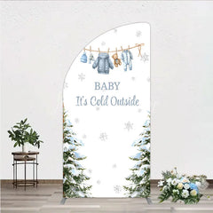 Lofaris Baby It¡¯s Cold Outside Half Moon Arch Backdrop Winter Wonderland Shower and Snow Pine Forest Party Decoration