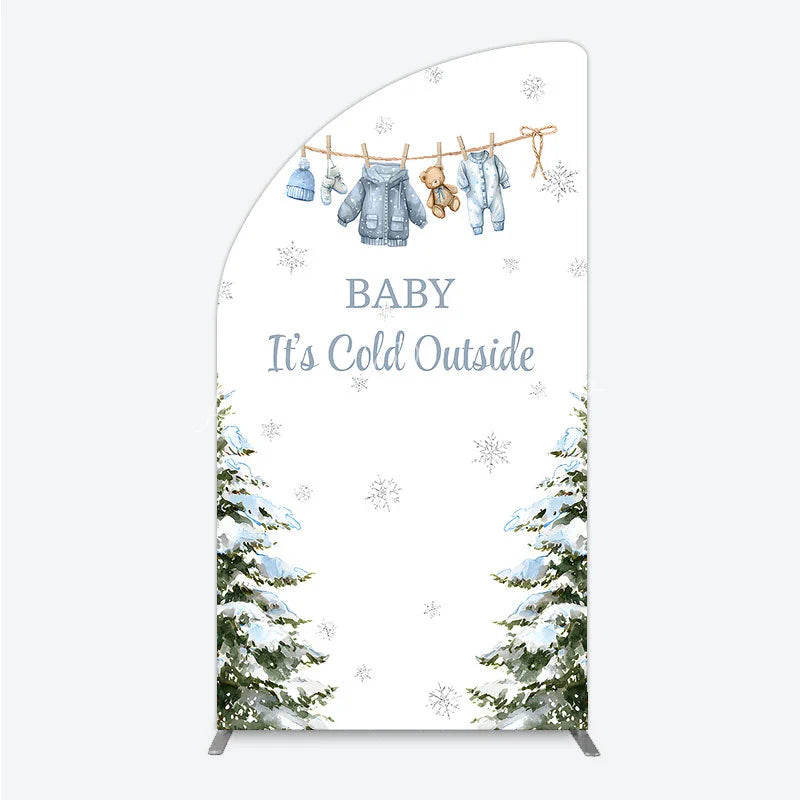 Lofaris Baby It¡¯s Cold Outside Half Moon Arch Backdrop Winter Wonderland Shower and Snow Pine Forest Party Decoration