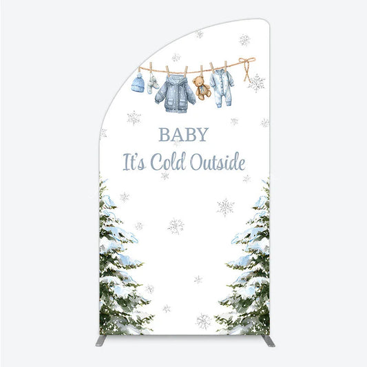 Lofaris Baby It¡¯s Cold Outside Half Moon Arch Backdrop Winter Wonderland Shower and Snow Pine Forest Party Decoration