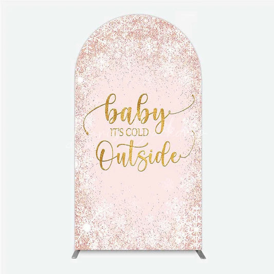 Lofaris Baby Its Cold Outside Arch Backdrop Pink Snowflake Winter Shower Cover