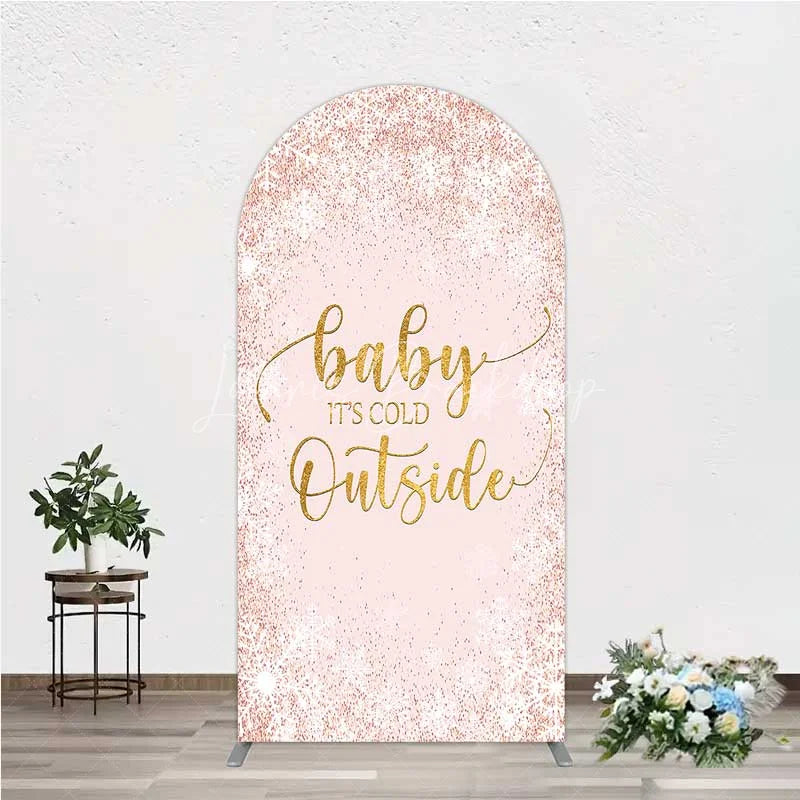 Lofaris Baby Its Cold Outside Arch Backdrop Pink Snowflake Winter Shower Cover