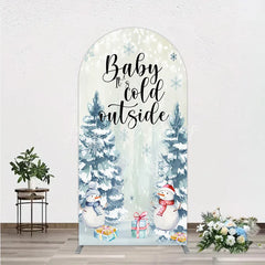 Lofaris Baby Its Cold Outside Arch Backdrop Winter Snowman Watercolor Pine Tree