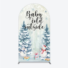 Lofaris Baby Its Cold Outside Arch Backdrop Winter Snowman Watercolor Pine Tree