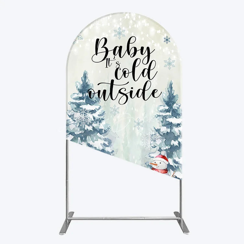 Lofaris Baby Its Cold Outside Arch Backdrop Winter Snowman Watercolor Pine Tree