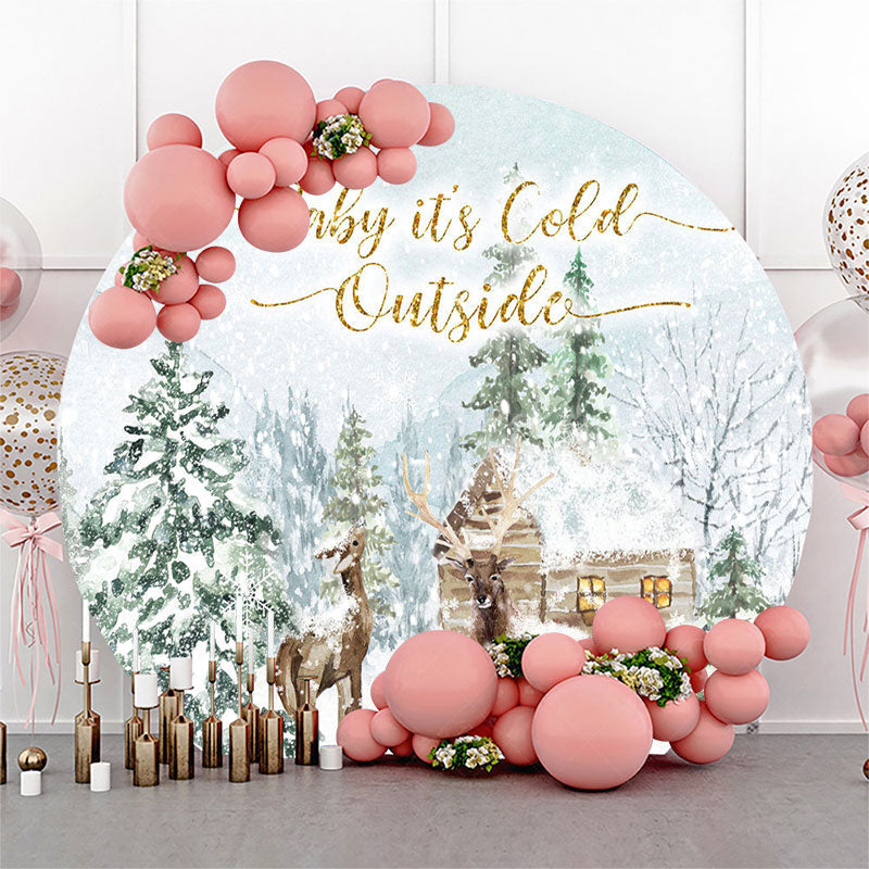 Lofaris Baby Its Cold Outside Elk Snowy Winter Round Backdrop