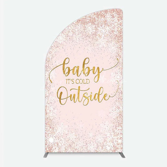 Lofaris Baby Its Cold Outside Half Moon Arch Backdrop Pink Snowflake Winter Shower Cover