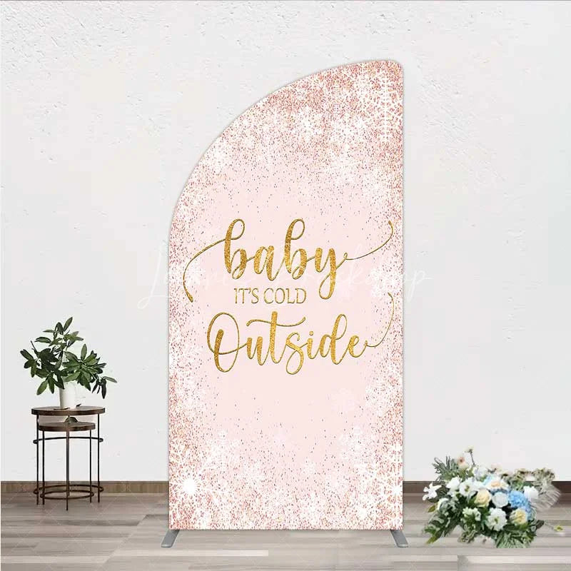 Lofaris Baby Its Cold Outside Half Moon Arch Backdrop Pink Snowflake Winter Shower Cover