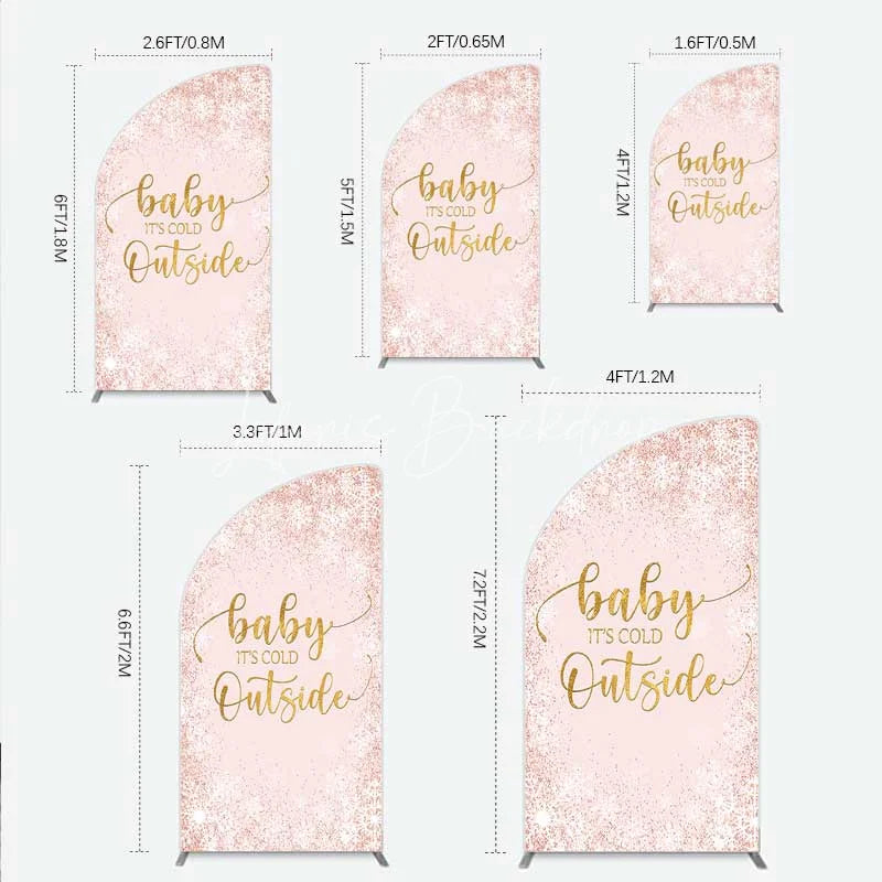 Lofaris Baby Its Cold Outside Half Moon Arch Backdrop Pink Snowflake Winter Shower Cover