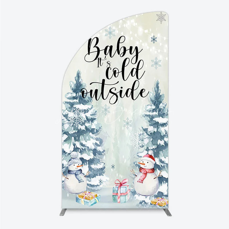 Lofaris Baby Its Cold Outside Half Moon Arch Backdrop Winter Snowman Watercolor Pine Tree