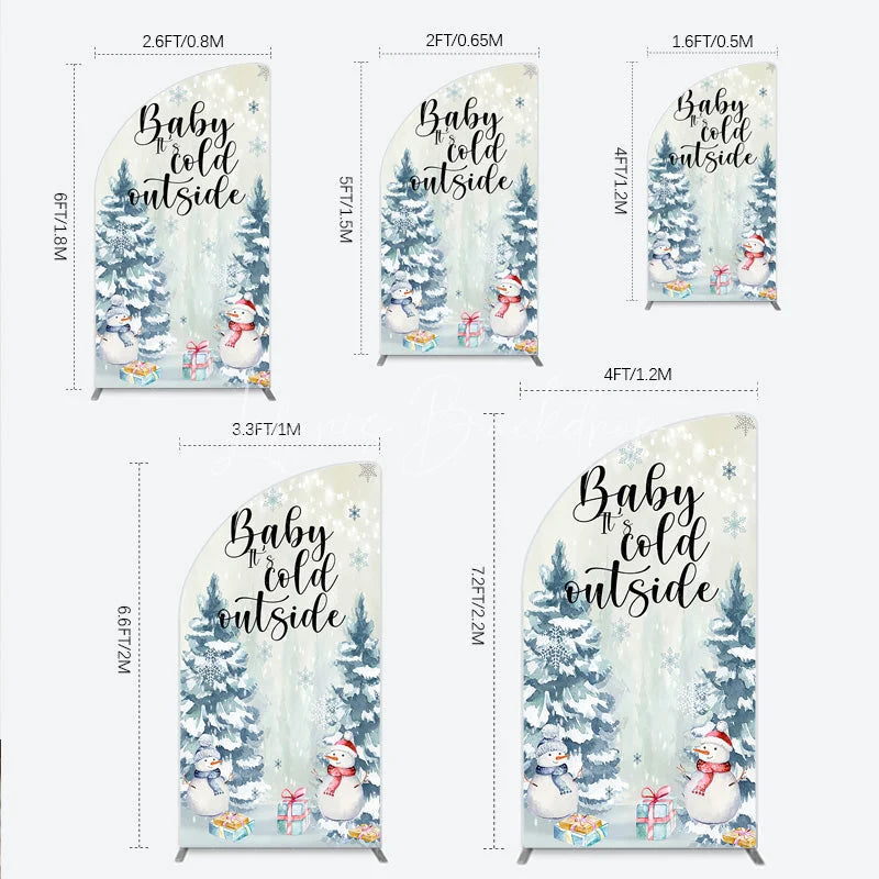 Lofaris Baby Its Cold Outside Half Moon Arch Backdrop Winter Snowman Watercolor Pine Tree