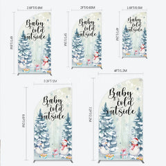 Lofaris Baby Its Cold Outside Half Moon Arch Backdrop Winter Snowman Watercolor Pine Tree