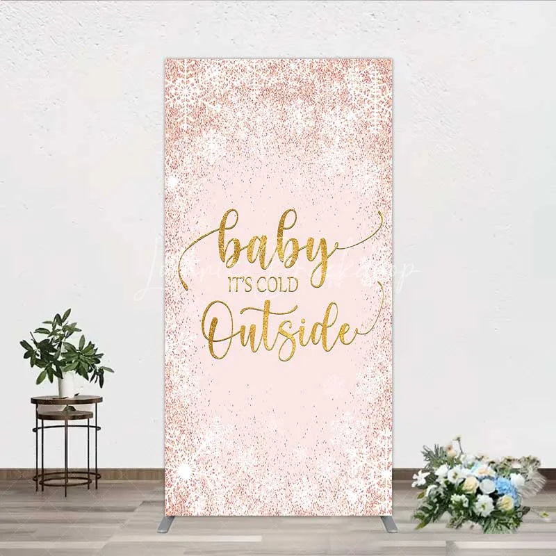 Lofaris Baby Its Cold Outside Rectangle Backdrop Pink Snowflake Winter Shower Cover