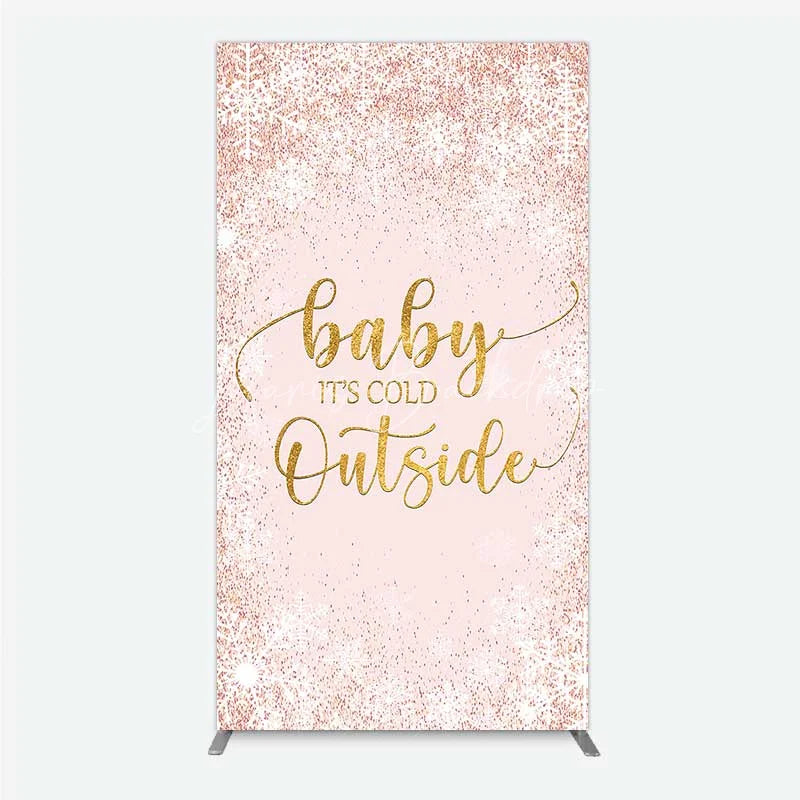Lofaris Baby Its Cold Outside Rectangle Backdrop Pink Snowflake Winter Shower Cover