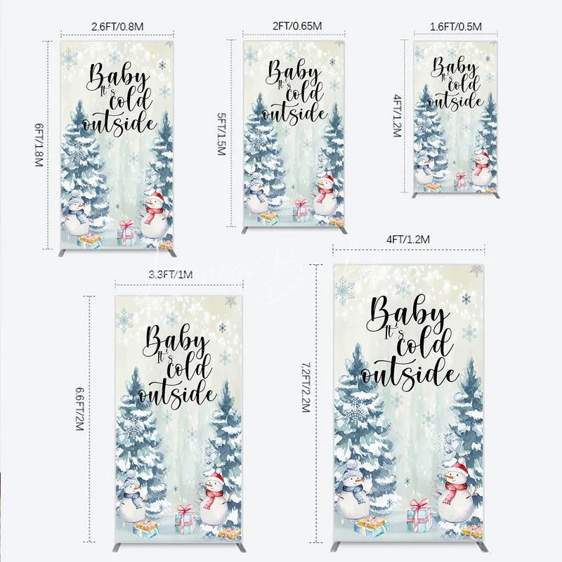 Lofaris Baby Its Cold Outside Rectangle Backdrop Winter Snowman Watercolor Pine Tree