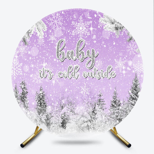 Lofaris Baby It’s Cold Outside Round Backdrop Lavender Winter Wonderland Purple Snowflake Girl Shower Decor