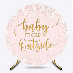 Lofaris Baby Its Cold Outside Round Backdrop Pink Winter Wonderland Snowflakes Girl Shower Background