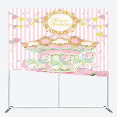 Lofaris Baby Pink Carrousel Birthday Square Tension Backdrop