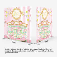 Lofaris Baby Pink Carrousel Birthday Square Tension Backdrop