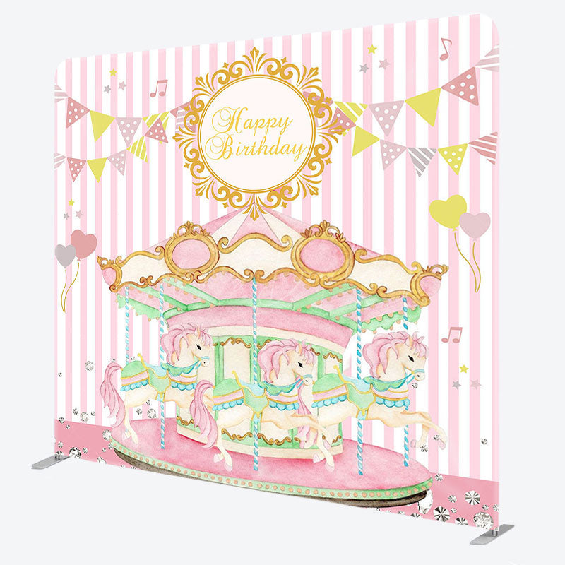 Lofaris Baby Pink Carrousel Birthday Square Tension Backdrop