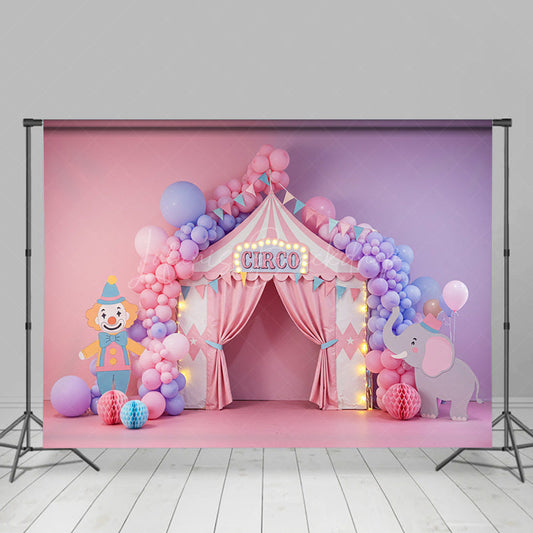 Lofaris Baby Pink Purple Circus Balloons Cake Smash Backdrop