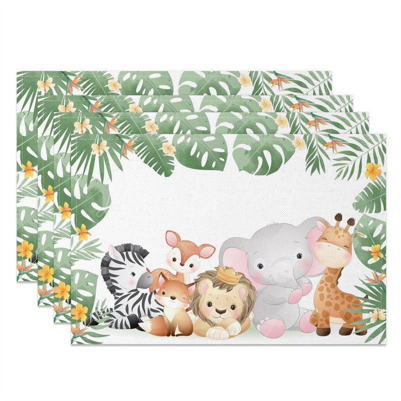 Lofaris Baby Safari Animal Monstera Dining Set of 4 Placemats