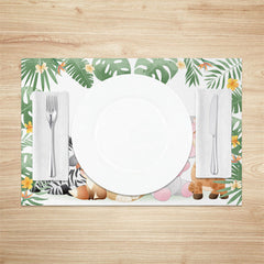 Lofaris Baby Safari Animal Monstera Dining Set of 4 Placemats