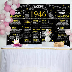 Lofaris Back in 1946 Birthday Backdrop 80th Party Black Gold Photography Background