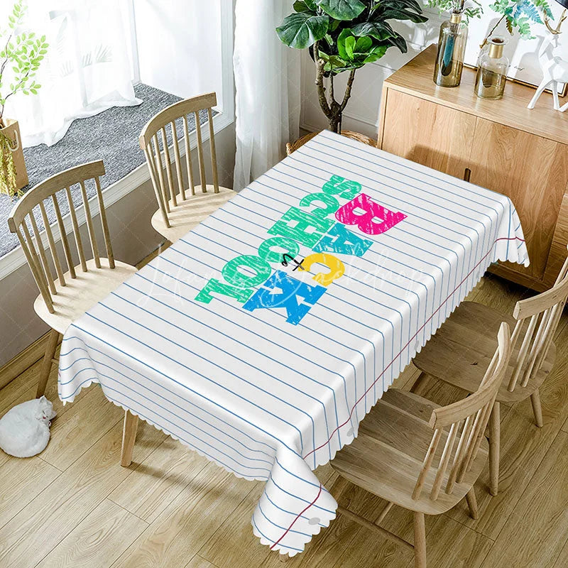 Lofaris Back to School Lined Paper Rectangle Tablecloth Colorful Text Notebook Table Cover Kindergarten Classroom Decor