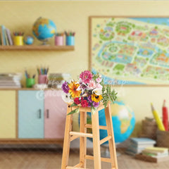 Lofaris Back to School Photography Backdrop Classroom Map Globe Background Pastel Study Room Photo Prop