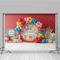 Lofaris Back to School Photography Backdrop Colorful Balloon Arch Study Background Apple Book Pencil Photo Prop