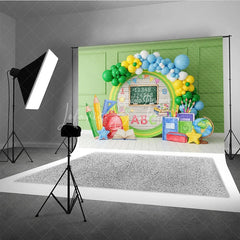 Lofaris Back to School Photography Backdrop Green Wood Chalkboard Backpack Background Rustic Class Photo Prop