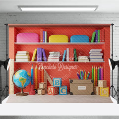 Lofaris Back to School Photography Backdrop Red Bookshelf Library Background Study Room Photo Prop
