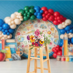 Lofaris Back to School Photography Backdrop Watercolor Globe Map Pencil Background Student Study Photo Prop