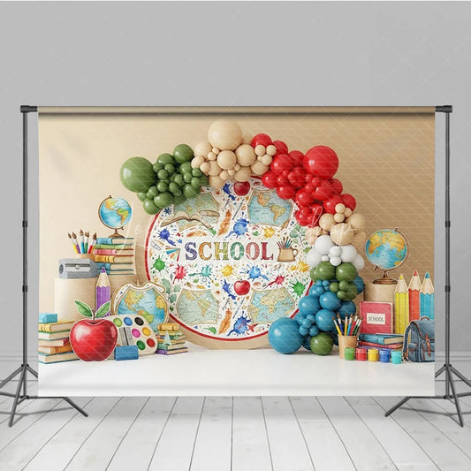 Lofaris Back to School Photography Backdrop World Map Balloon Arch Background Global Study Photo Prop