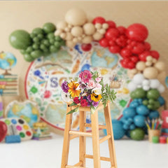 Lofaris Back to School Photography Backdrop World Map Balloon Arch Background Global Study Photo Prop